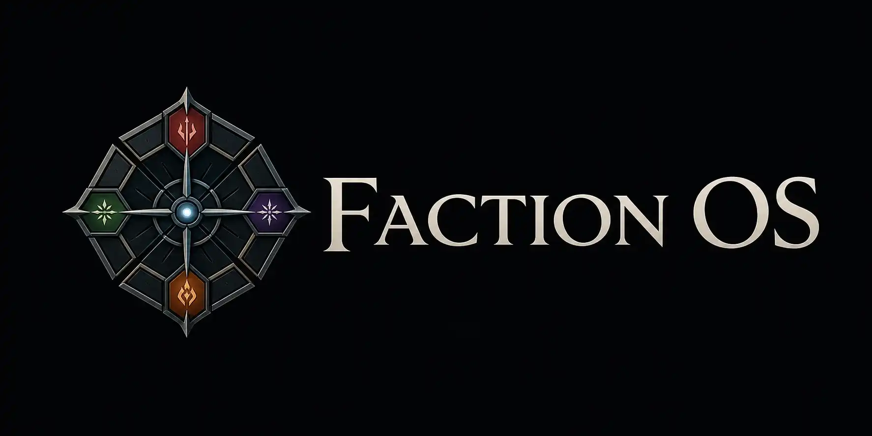 FactionOS wordmark on a dark transparent-safe brand field.